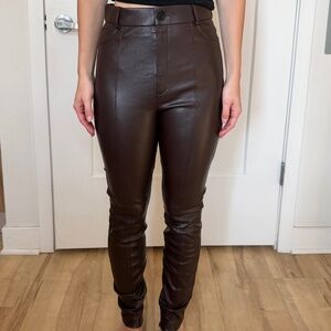 Zara Faux Leather Dark Brown Riding Pants